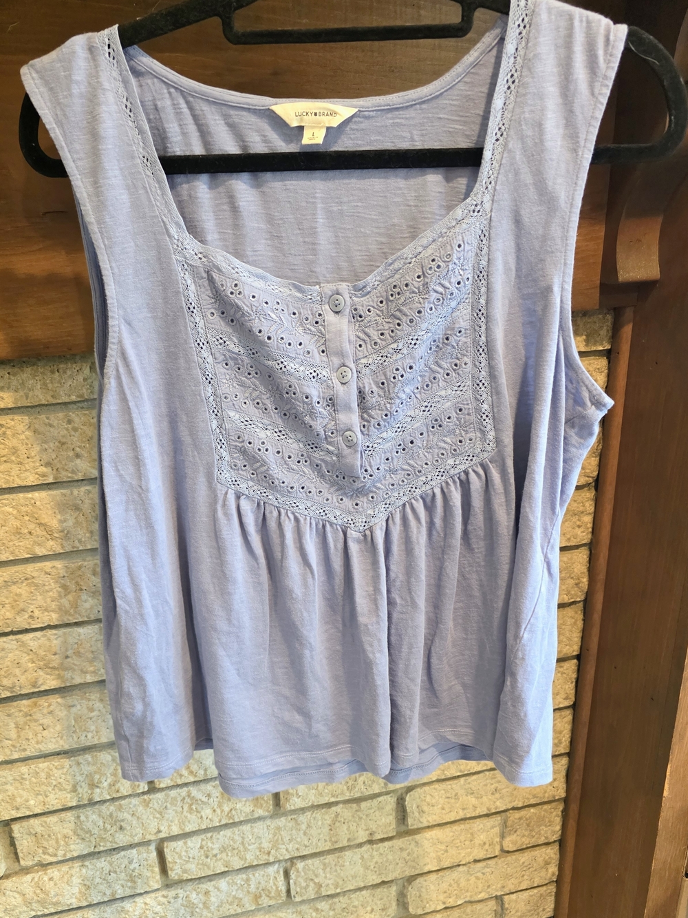 Lucky Brand Periwinkle Eyelet Bib Sleeveless Top